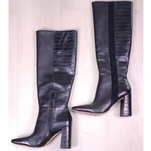 Chelsea & Violet Black Leather Knee High Boots – Size 6 – Block Heel